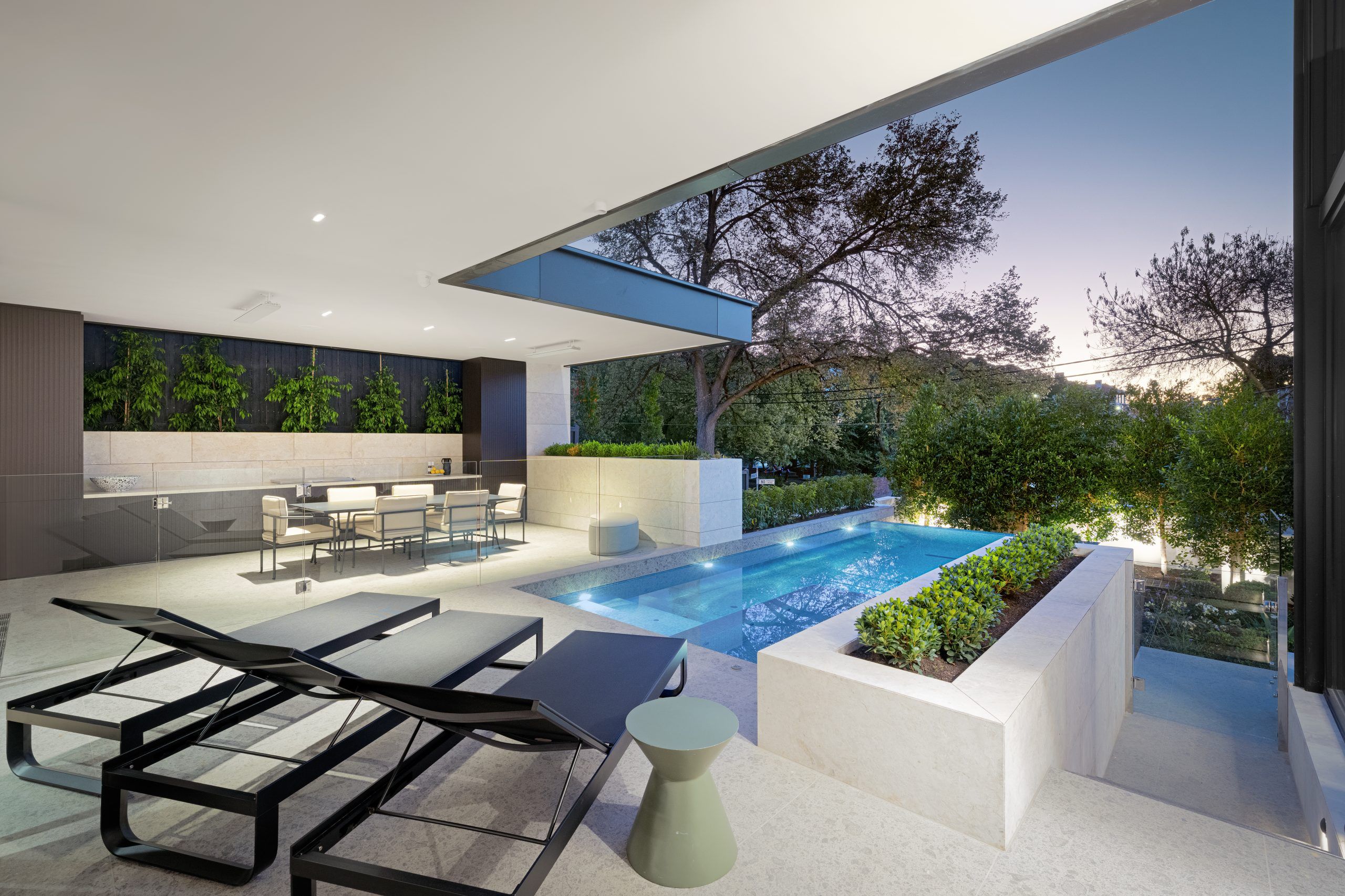 night view of indoor swimming pool