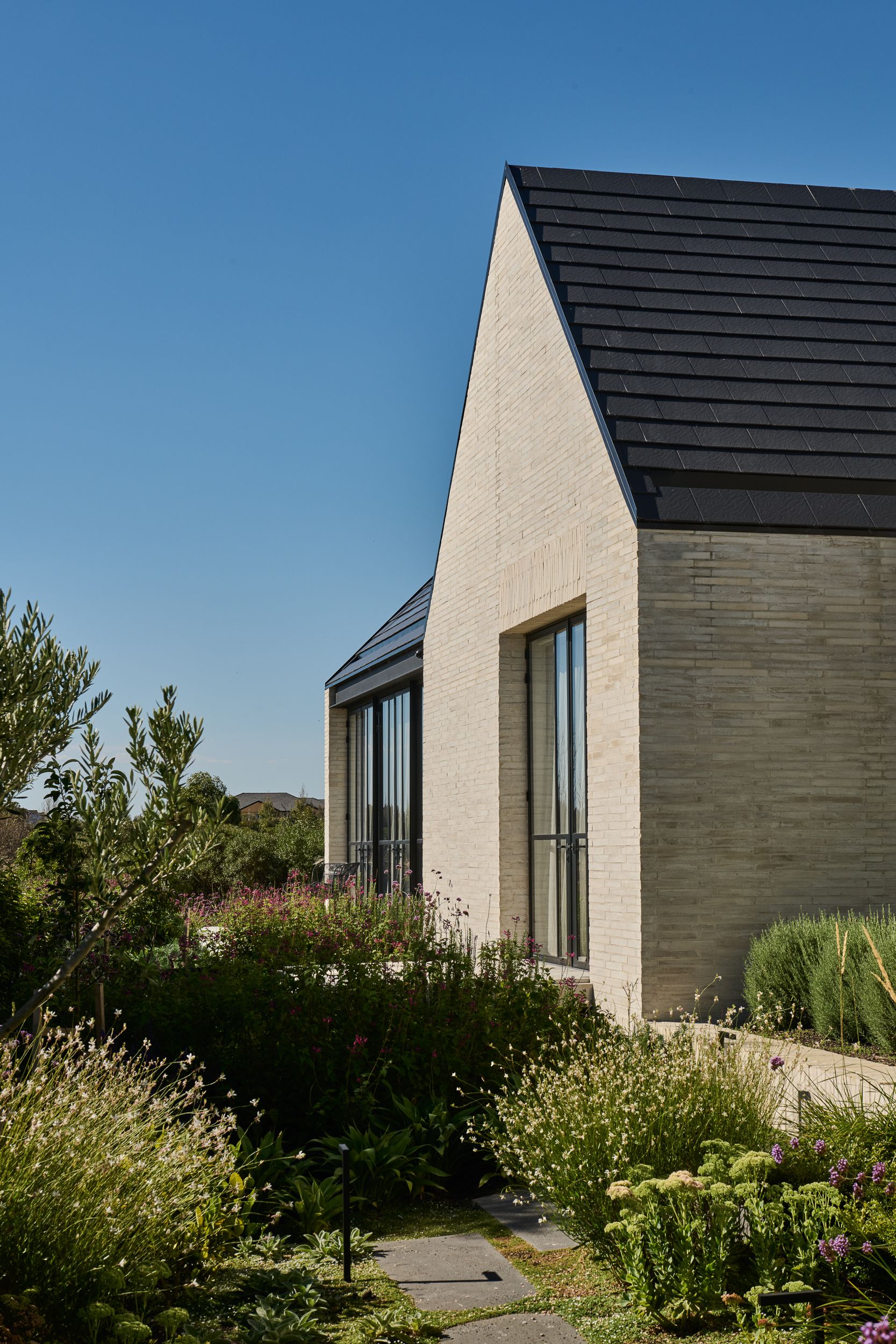 modern house with green garden